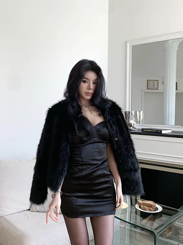 ブラックローズ マンジ 秋冬 ヘビーワーク フォックスファーコート フェイクファー襟 ショート ストリートスタイル 長袖 レディース アウター