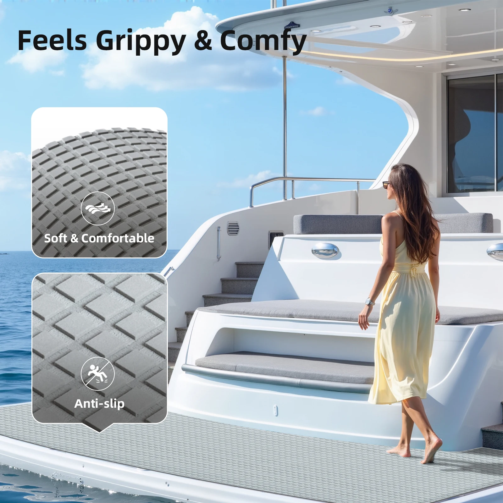 

2400*1150 мм самоклеящаяся противоскользящая подкладка из ЭВА с квадратным узором, твердый коврик для синтетической палубы корабля, яхты, лодки, морской нескользящий пол