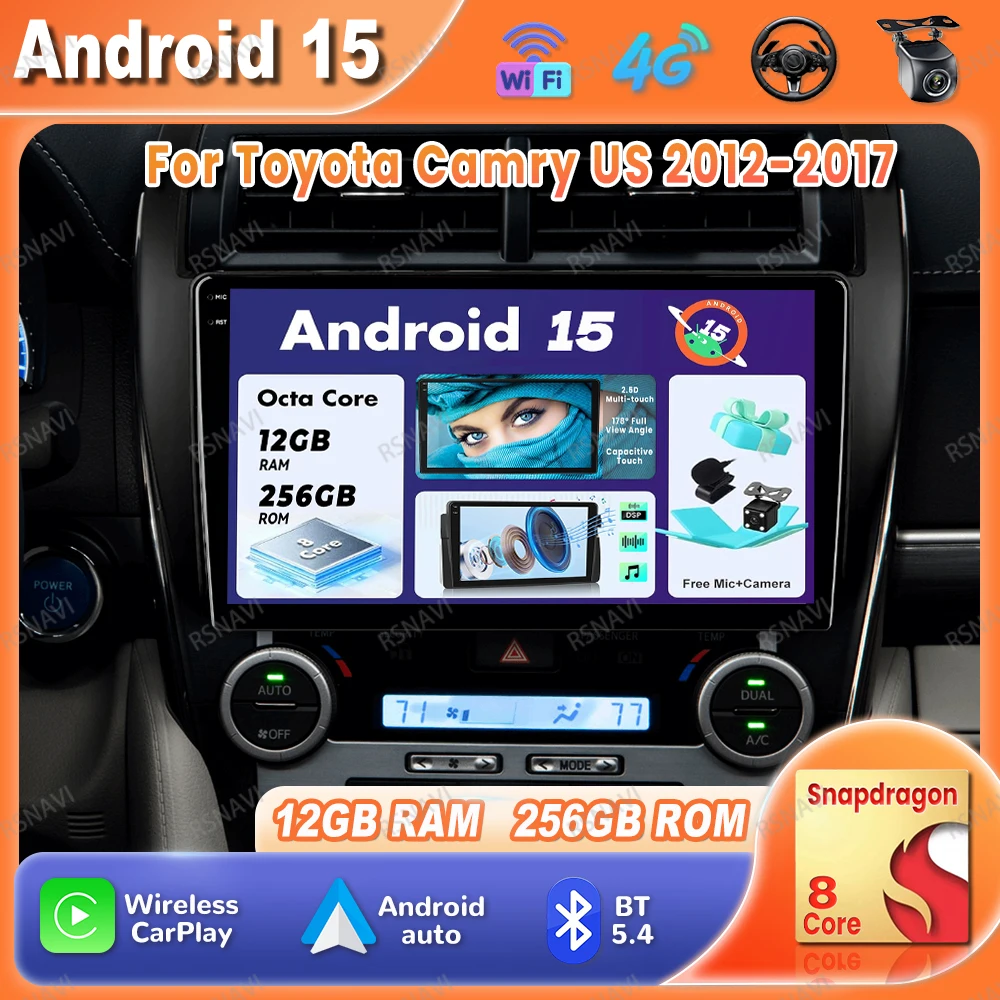 

Car Radio Android 15 For Toyota Camry US 2012-2017 DSP DVD Head Unit Multimedia 4G LTE BT Stereo Viedo Player GPS Autoradio QLED