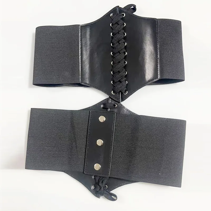 New Punk Corset Black Wide Belt Pu Leather Slimming Body Belts for Women Vintage Elastic High Waist Belt Female Cummerbunds