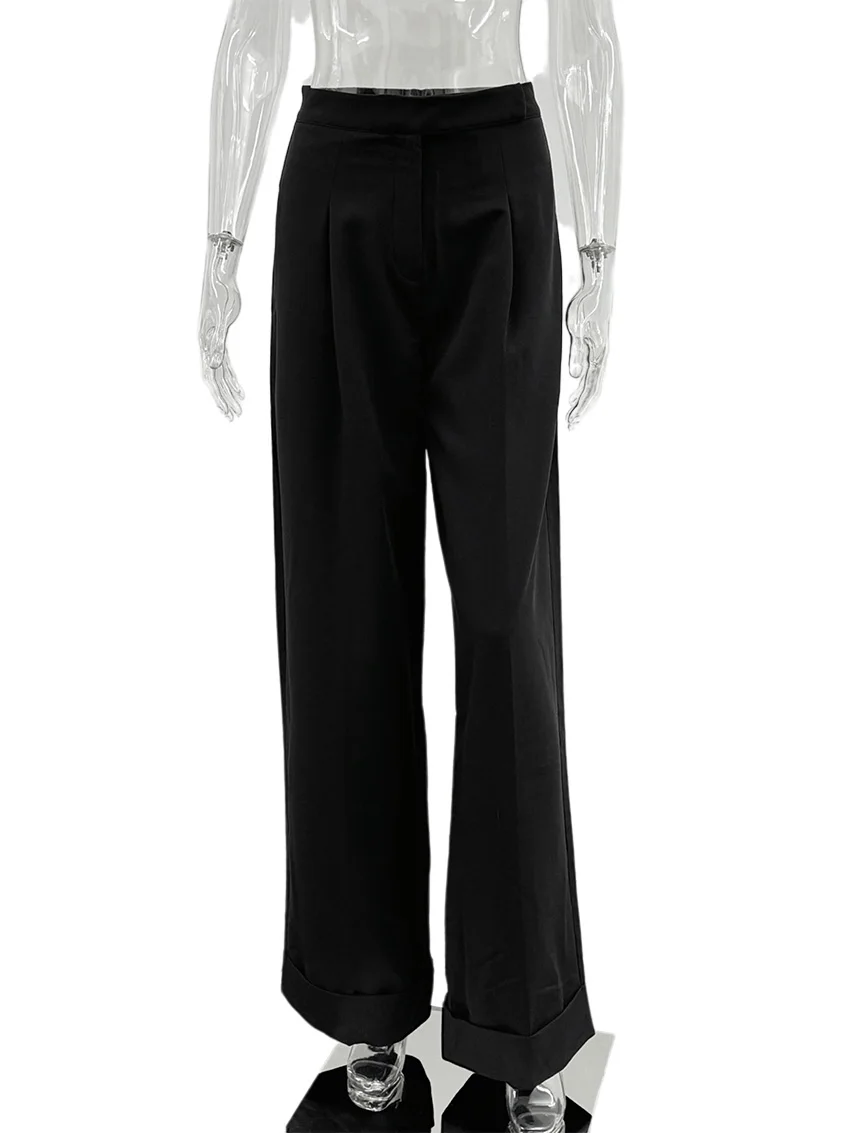 Parc Fee Fashion Loose Black Office Women's Pants 2025 Casual High Waist Wide Trousers Elegant Classic Full Length Pants Female
