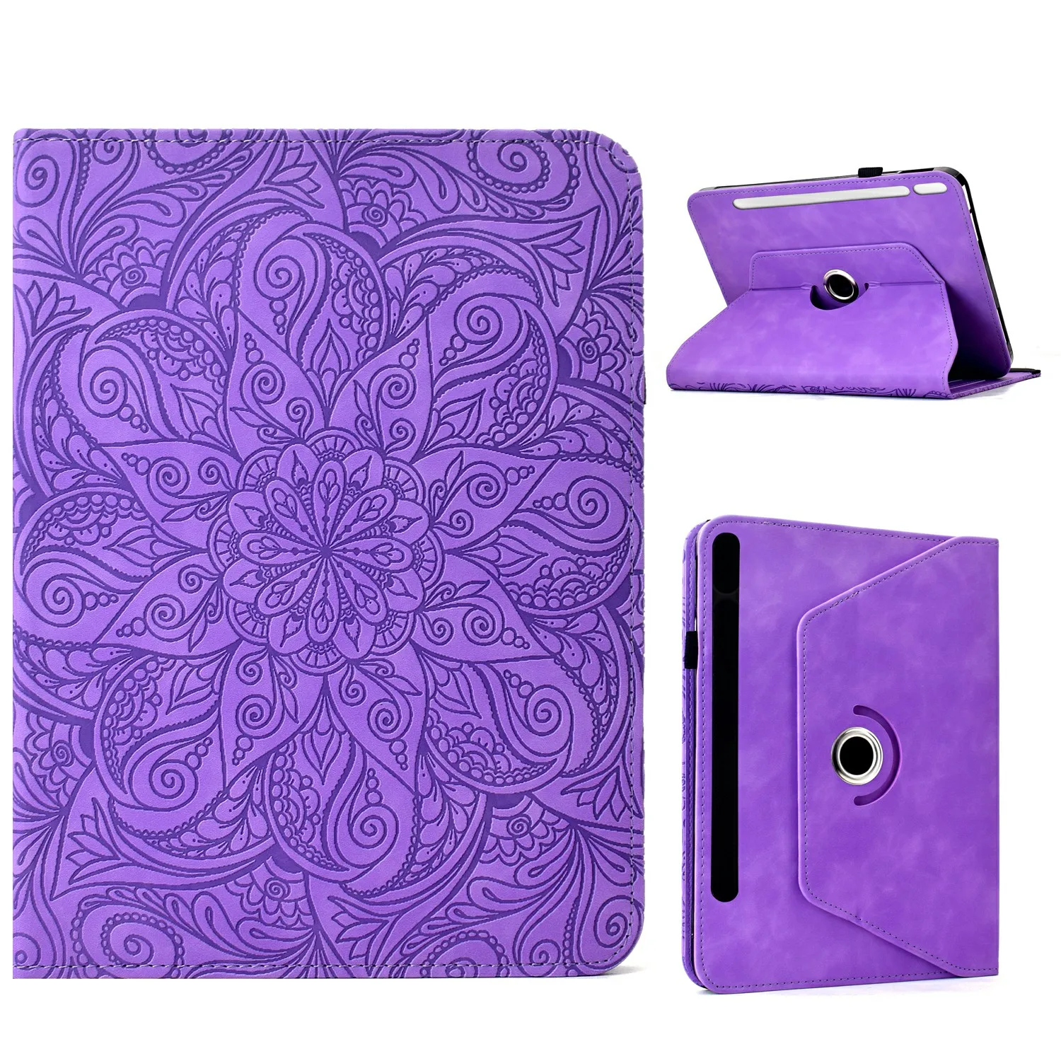 Leather Case for Samsung Galaxy Tab S10 FE / S9 FE / S9 Card Slots Rotary Stand Mandala Flower Tablet Cover - Light Purple
