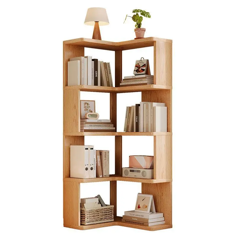 Solid wood corner bookshelf Floor rack Multi-layer corner cabinet Storage storage
