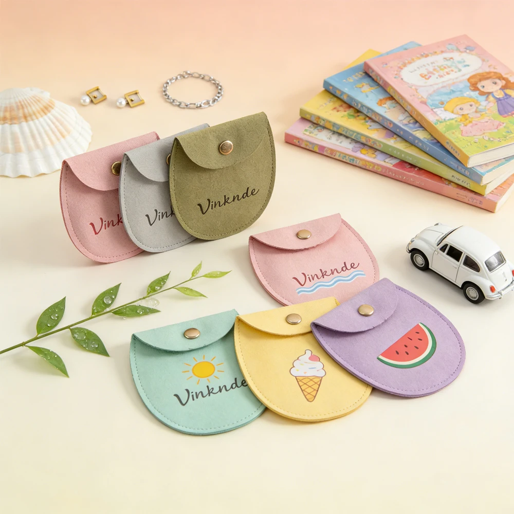 

50/100 шт. Элегантные мешочки для украшений с тисненым логотипом и кнопкой-застежкой, из замши и микрофибры, с полукруглым дном, для серег