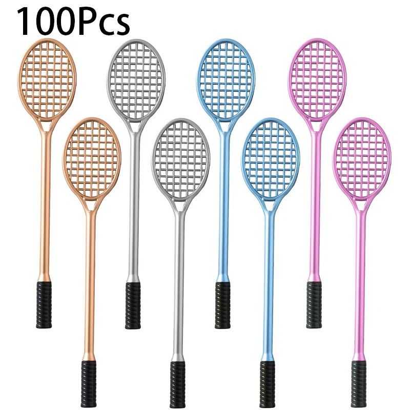 100Pcs Tennis Racket Gel Pen Novelty Sports Accessory Pens Black Ink for Sport Enthusiast Office Coworkers and Novelty Gifts