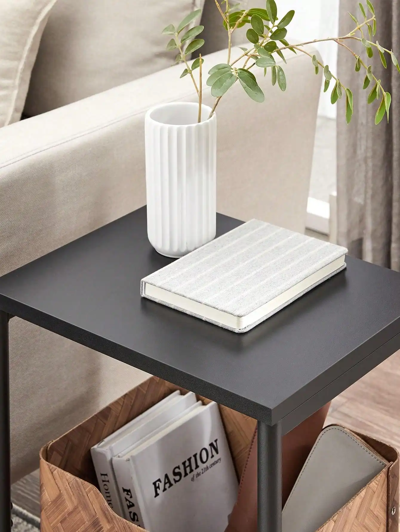 Side Table, Small End Table, Nightstand For Living Room, Bedroom, Office, Rustic Brown And Black 5.7 " L X 11.8 " W X 19.7 " H