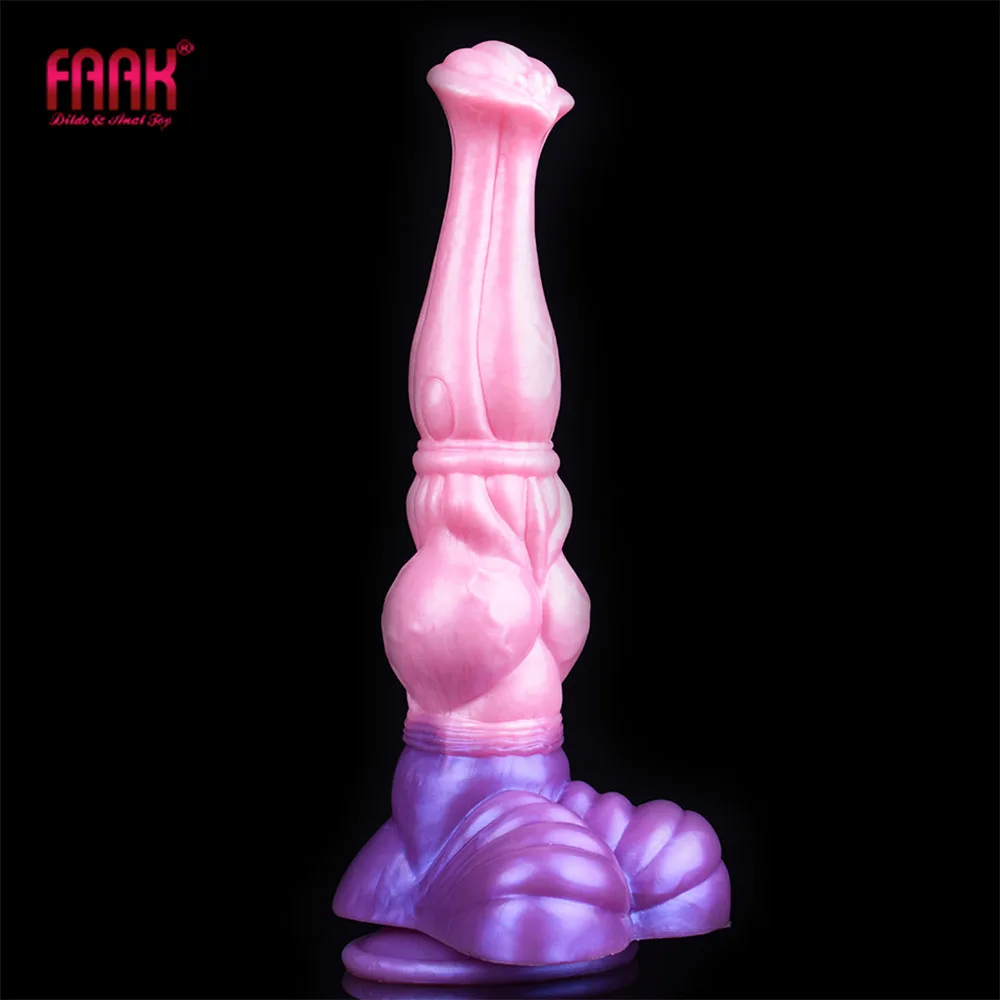 FAAK Fantasy Realistic Horse Penis With Suction Cup Silicone Animal Knot Dildo Multi Color Pink Sex Toys For Women Anal Massage