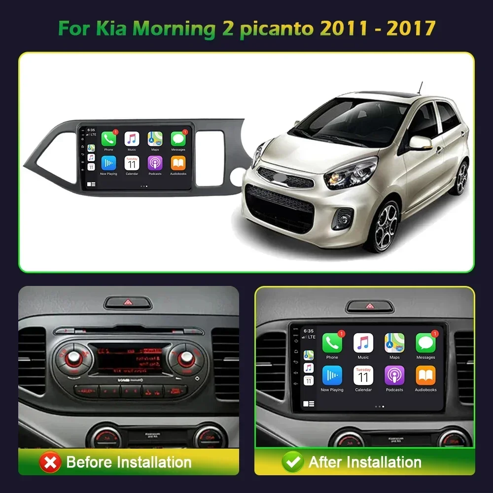 For Kia Morning 2 picanto 2011 - 2017 Right Handle Drive Android 13 Auto Radio Car Multimedia Player GPS Navigation WIFI Carplay