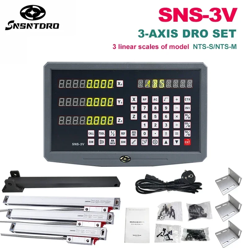 Milling Lathe SNS-3V Display Machine DRO Digital Readout AC110V/220V and 3 Pieces 0-1000mm Linear Scale Displacement Encoder