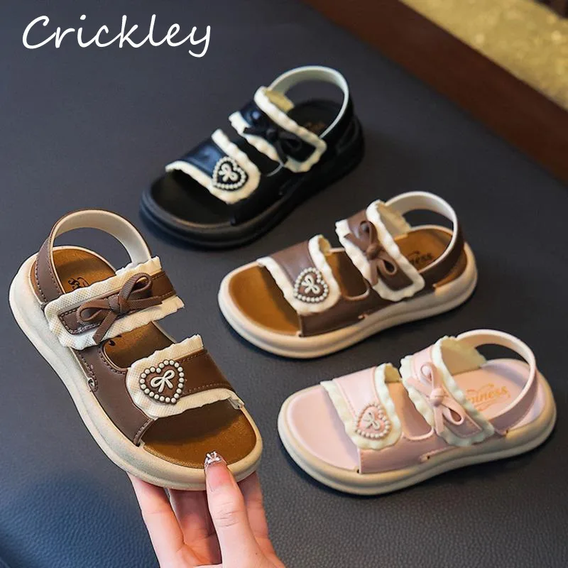 

Heart Bow Ruffles Kids Sandals Summer PVC Non Slip Princess Shoes For Girls Soft Sole Waterproof Children Beach Sandals