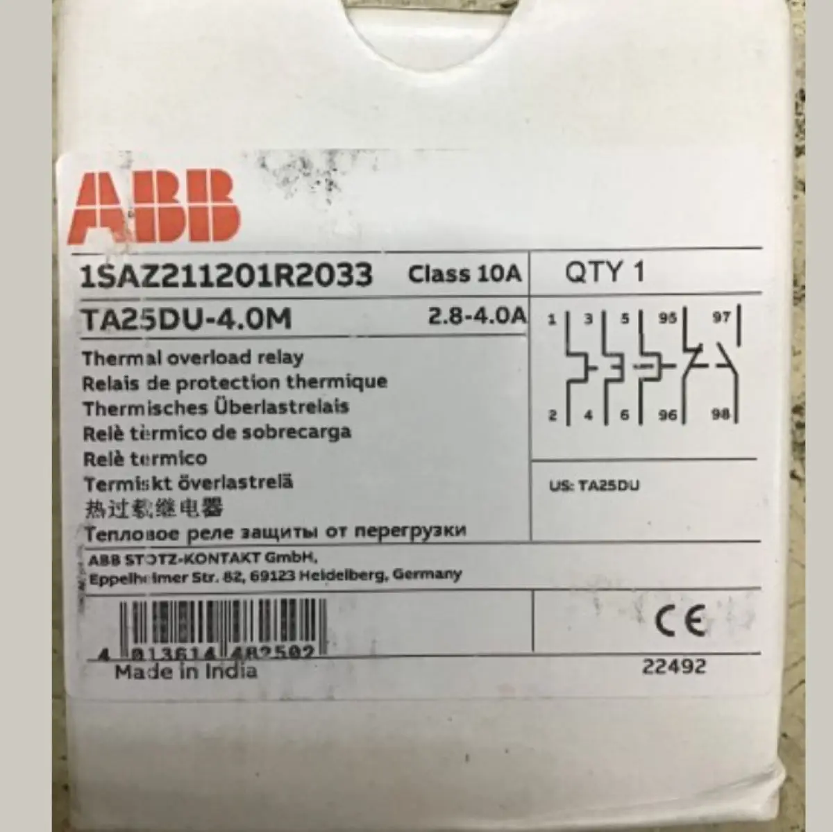 

Термореле TA25DU-4.0M 10135409 1SAZ211201R2033