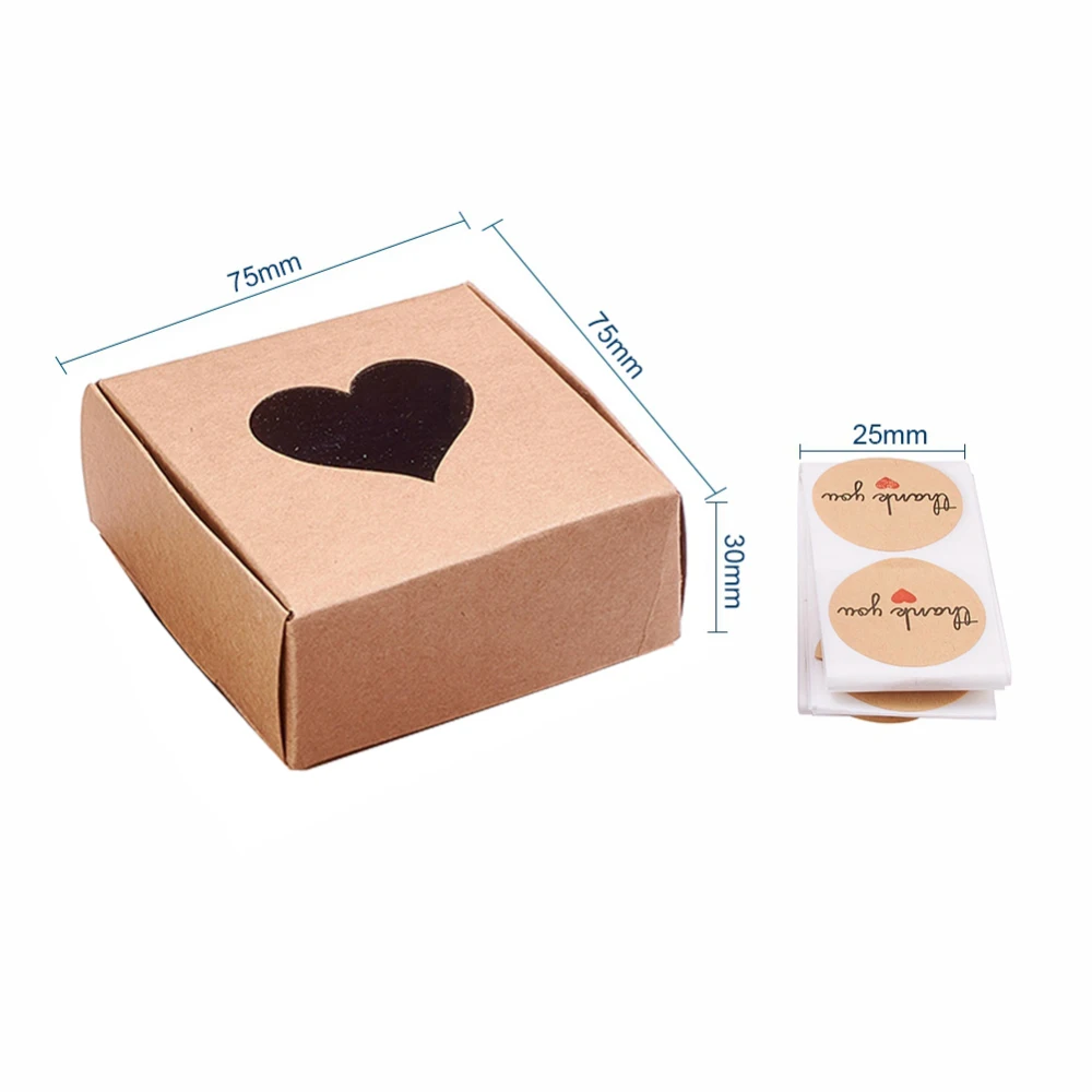 30pcs 3x3 InchPaper Candy Boxes with Heart Window Bakery Box Gift Box Square for Singlepack Dessert Small Giftbox Packing