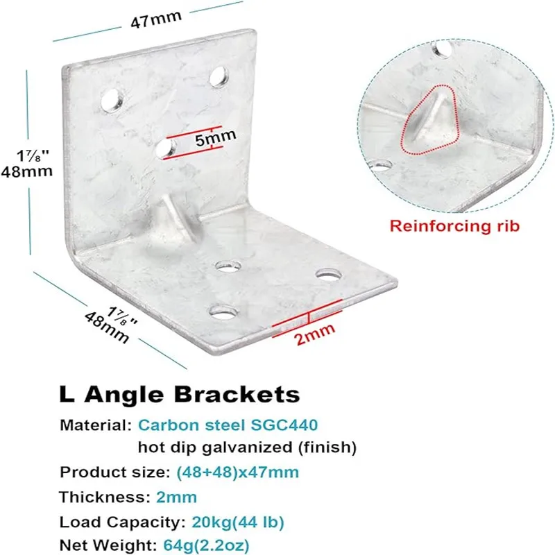 

Steel L Right Angle Bracket, Reinforcing Rib Corner Brace for Timber Connector Wood Shelves, Furniture, Cabinet 20PCS 1-7/8"