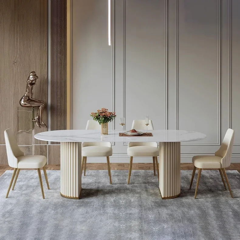 

z Modern Design White Metal Dining Table Chair Set Home Furniture Dining Room Luxury Marble Slate Top Dining Table