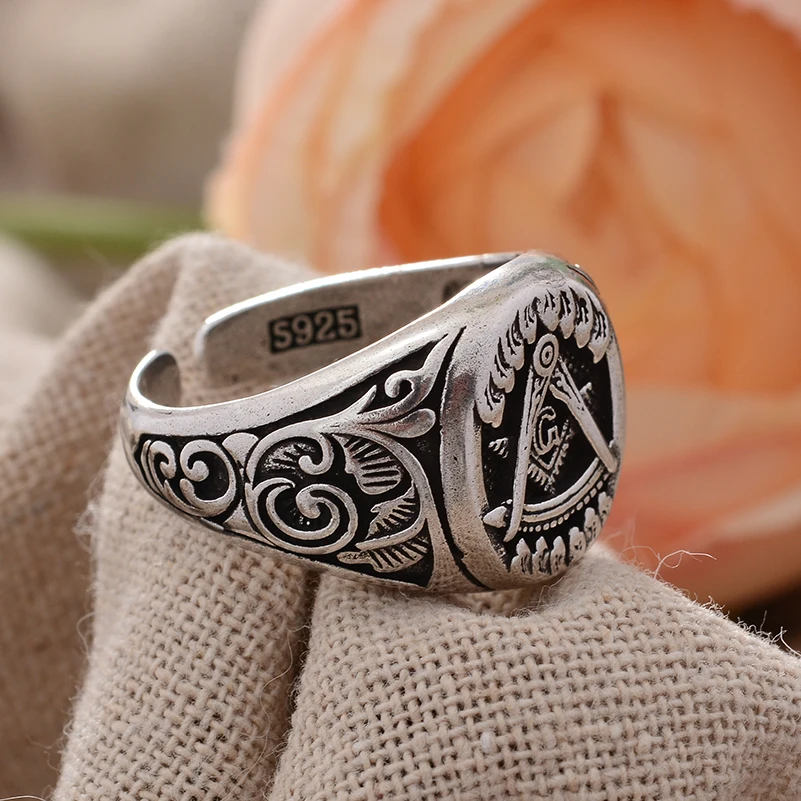 Original Design Freimaurer Logo Retro Thai Silber Unisex Ringe Promotion Schmuck Für Frauen Männer Günstige Geschenke – Detail 3