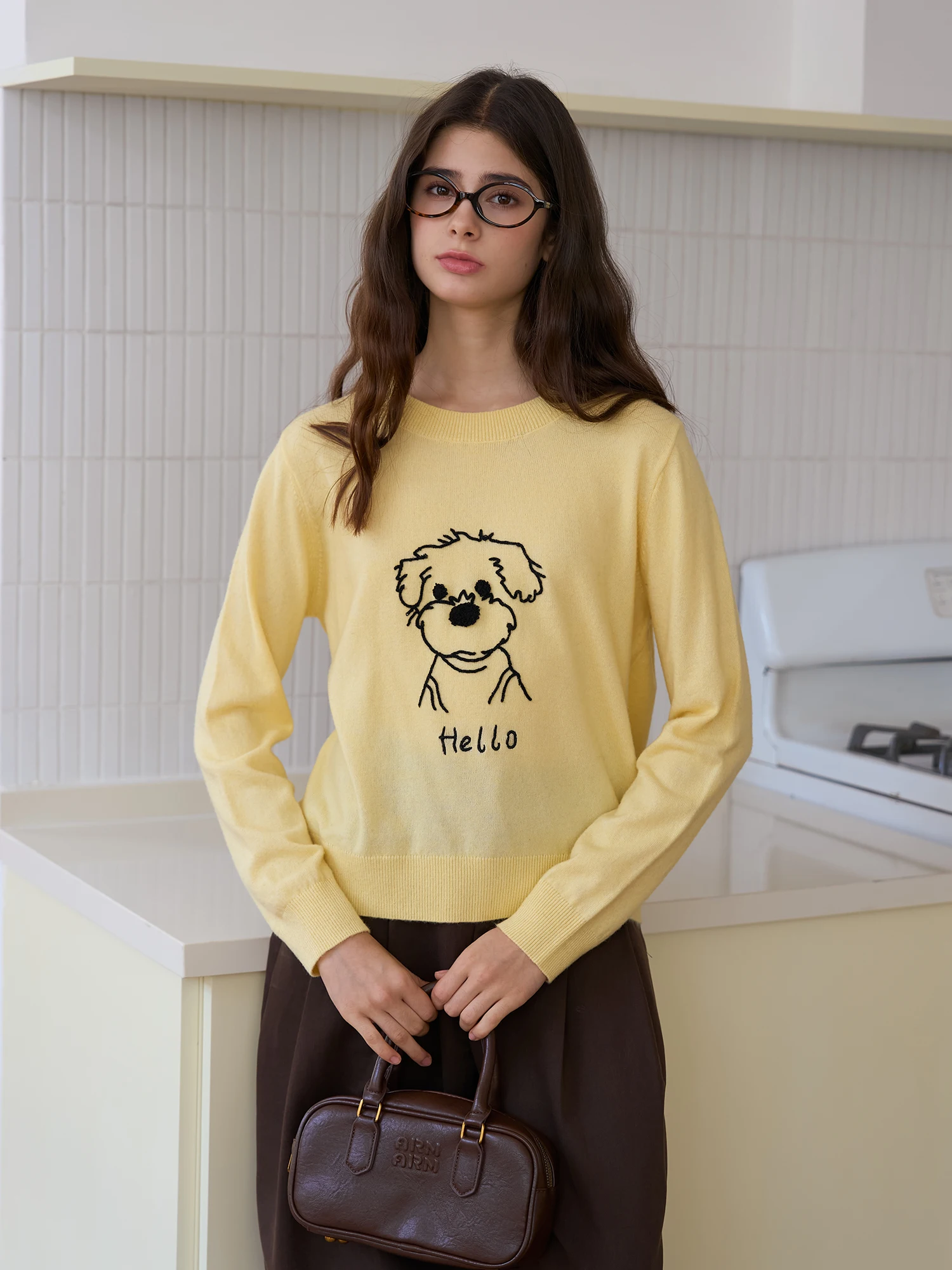 

Bruland Cloud Mousse Retro Sle Knitted Sweater Embroidered Color Blo Hooked Flower Resistant to Wrinkles Versatile Sweater