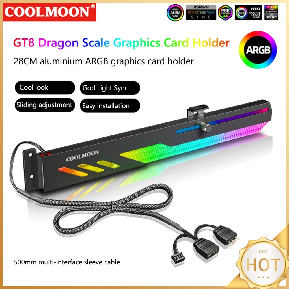 COOLMOON GT8 Graphics Card Bracket 5V ARGB Multi-interface Synchronous Horizontal Chassis Decoration GPU Video Card Stand Holder