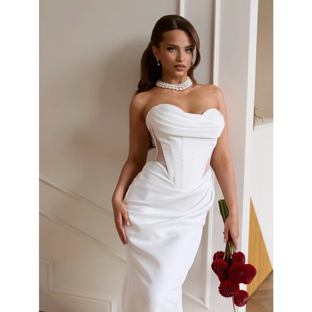 Tokyo Strapless Sweep Train Wedding Dress Draped Skirt vestidos de noche Draped Detail Regular Back Mermaid Evening Dresses 2026