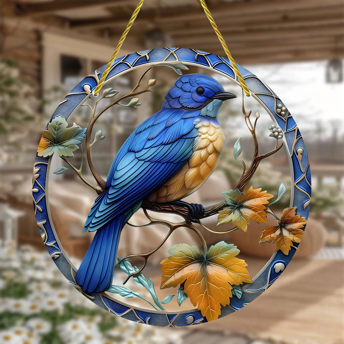 Blue bird Stained Window Hanging Light Catcher,Round Acrylic Sign,Garden,Home Office Decor,Gift For Bird Lovers Friends Gift