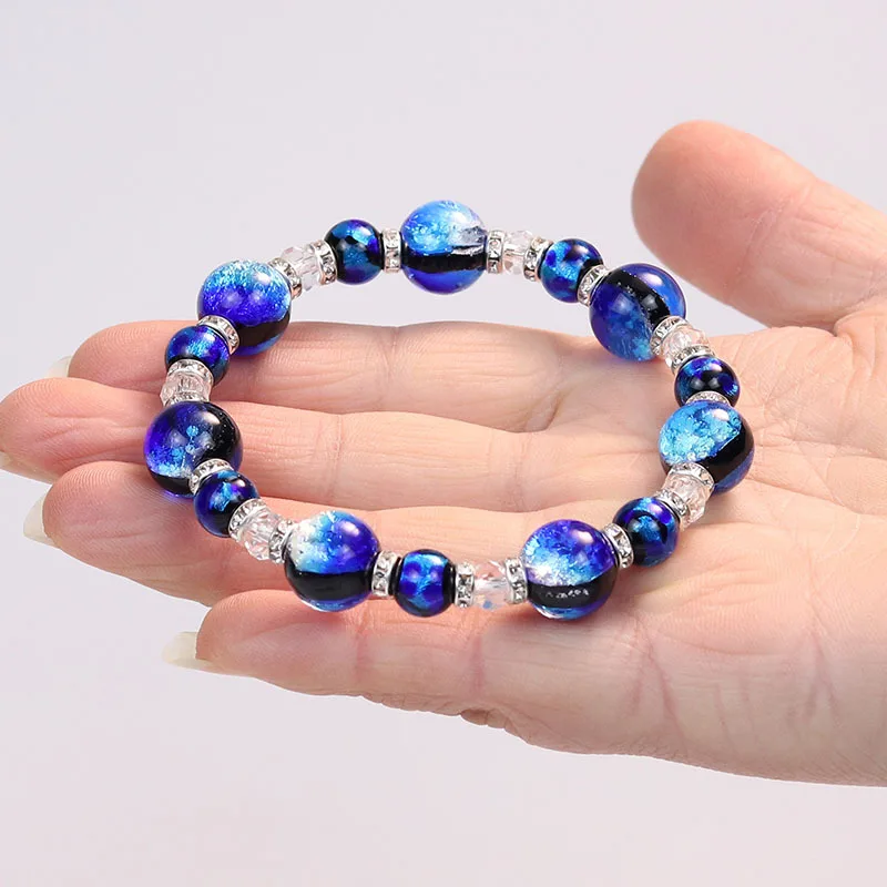 Japanese Firefly Glass Beaded Bracelet for Women Double Sided Silver Foil Gradient Luminous Hand Jewelry Gifts