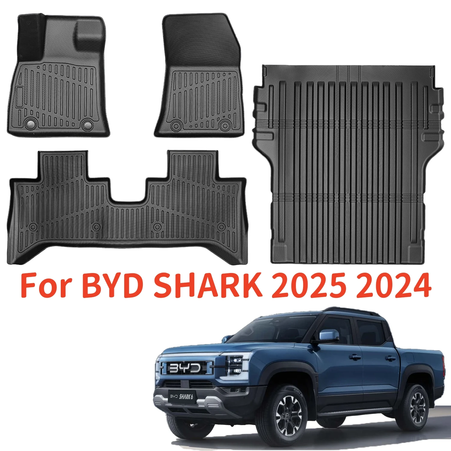 

For BYD Shark 2025 2024 Floor Mats Trunk Mats, All Weather Waterproof Anti-Slip Front Rear Cargo Liner Mat Foot Pads
