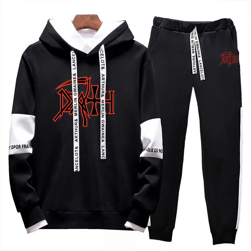 Death Rock Band Heavy Metal Print Hoodie Sets Men Tracksuit Hoodies Sweatshirt+Sweatpants 2 Piece Set Pullover Fashion Clothes