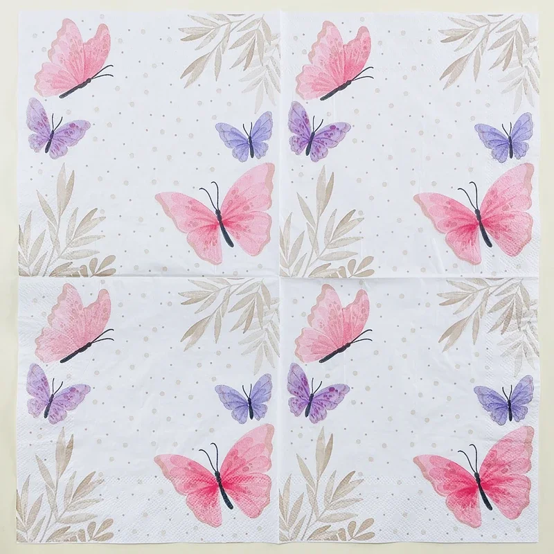 20pcs/Pac 33*33cm 2-Ply Fresh Butterfly Leaf Printed Tissue Paper Party Decoration Paper Wedding Colourful Napkin Placemats