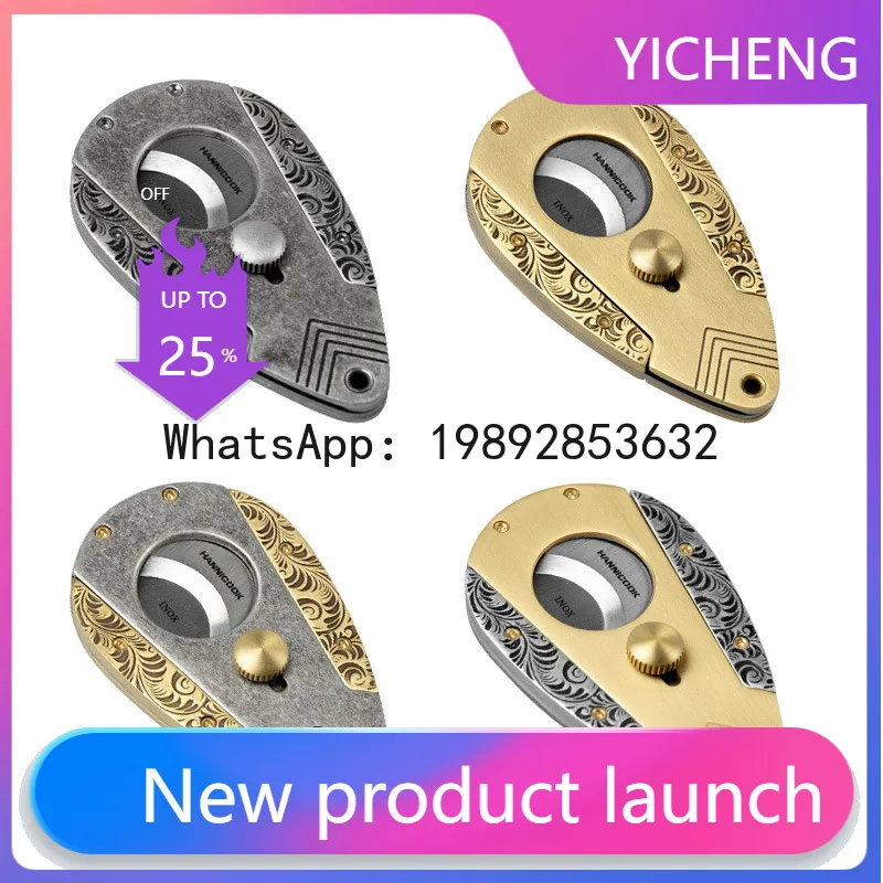 

Yhg retro cigar cutter - stainless steel double-edged cigar clipper - leather gift box packaging - portable