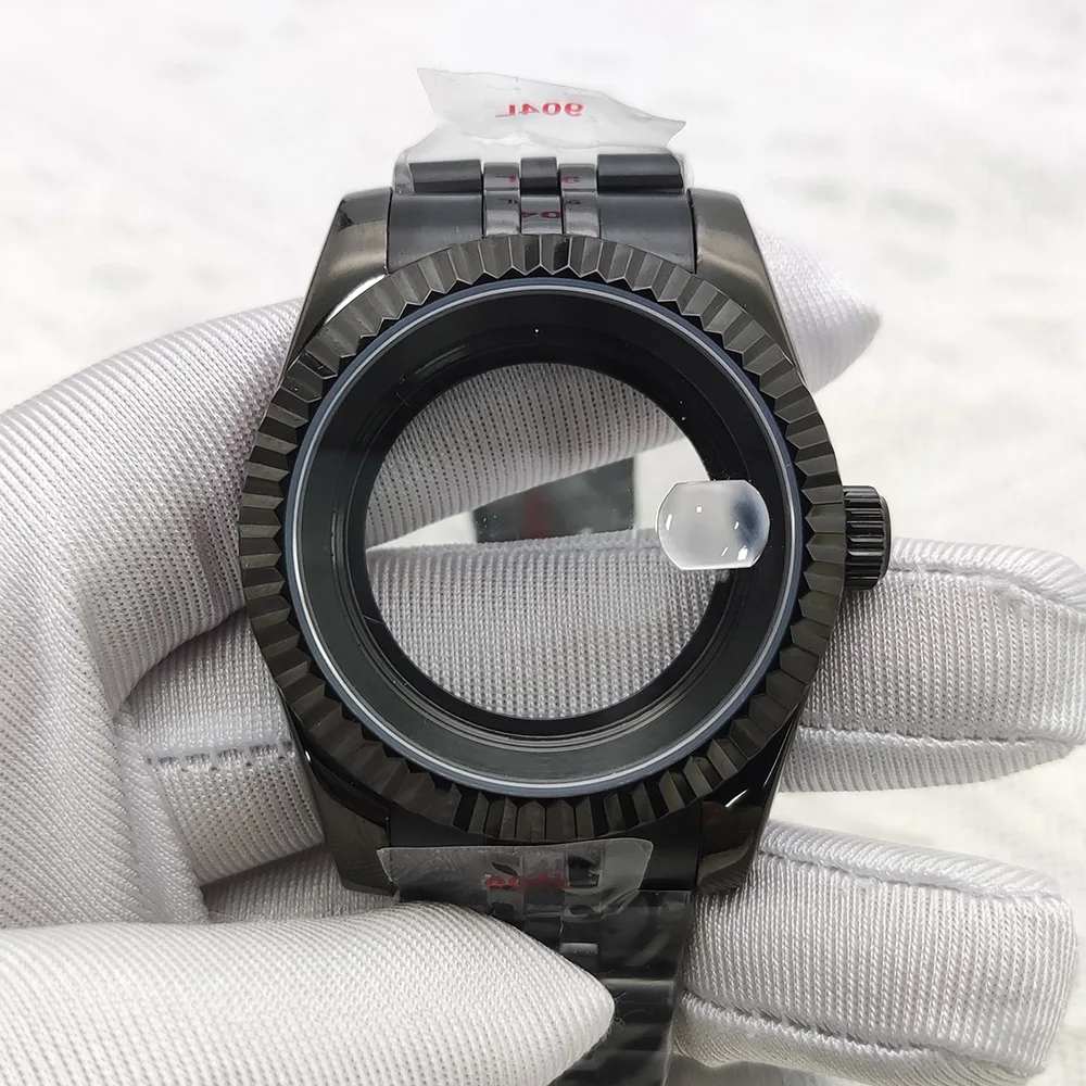 طقم ساعات ميكانيكية أوتوماتيكية 39 ملم للرجال 5 ألوان، هيكل من الفولاذ المقاوم للصدأ + حزام، زجاج ياقوتي