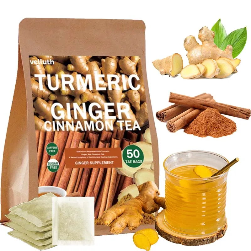 

Turmeric Ginger Tea Natural Herbal, No Additives, No Caffeine, No Sugar, 25 Bags, 50 Bags