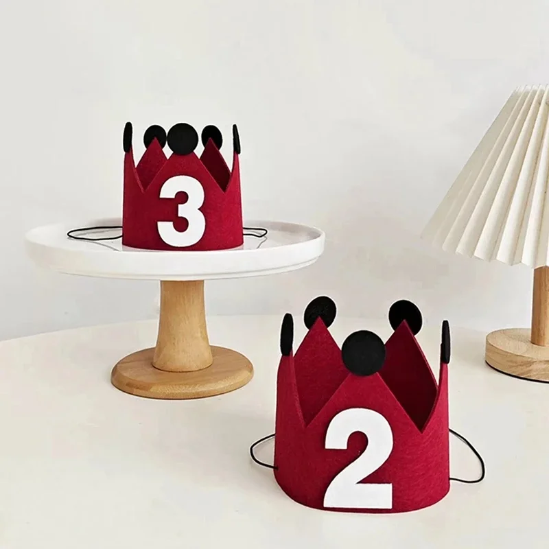 

Шляпа с днем рождения, детская фетровая шапка для первого дня рождения, 1-й 2-й 3-й год, детская шапка для душа, повязка на голову на день рождения, украшение, красная