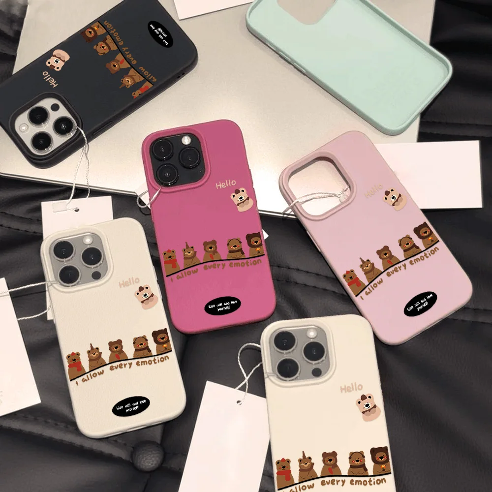 Cute Cartoon Bear Phone Case For iPhone 16 Pro Max Case for iPhone 11 13 15 12 14 Pro Max 16 Plus Shockproof Soft Leather Cover