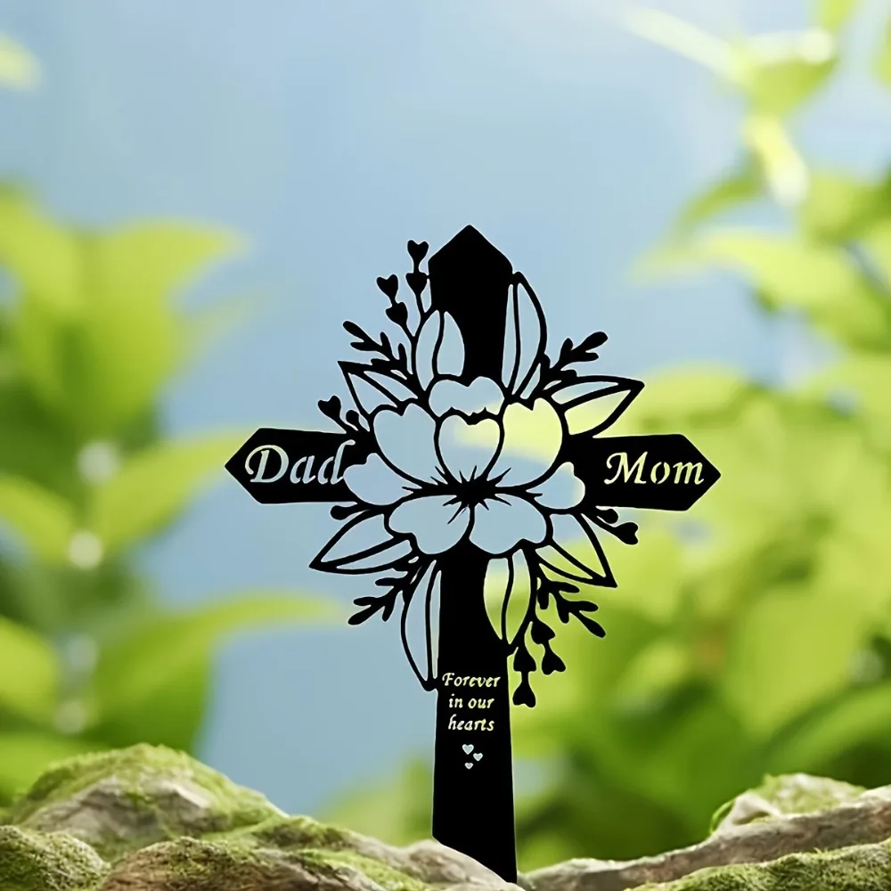 Iron Floral Cross Wall Art Hook Set Metal Home Decor Tribute Mom Dad Garden Ornament Rustproof Hanging Unique Gift Indoor
