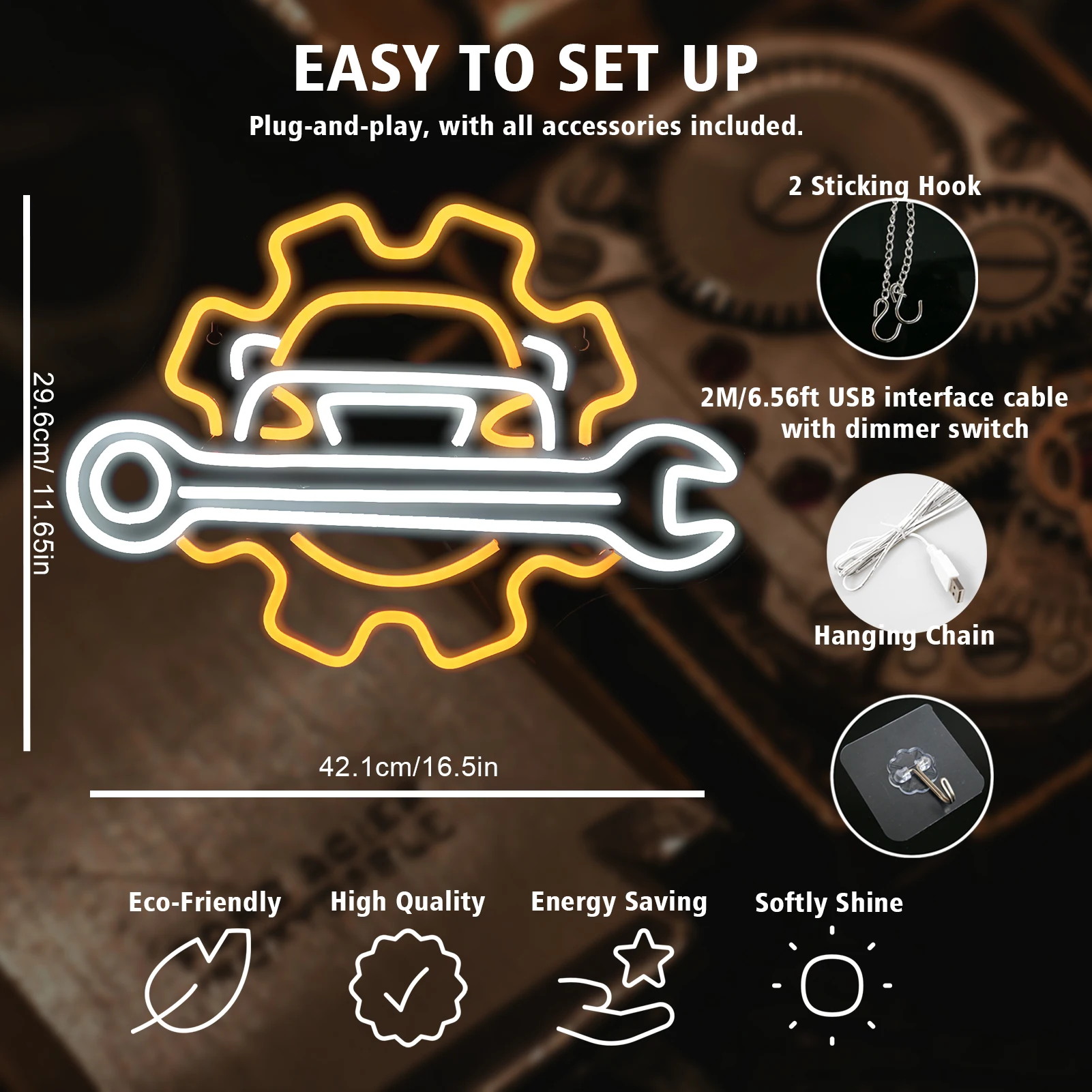 Carro Garagem Reparação Neon Signs Luzes LED, Decoração Do Quarto, USB Powered, Auto Car Repair Shop Parede Pendurado Luz, Decoração