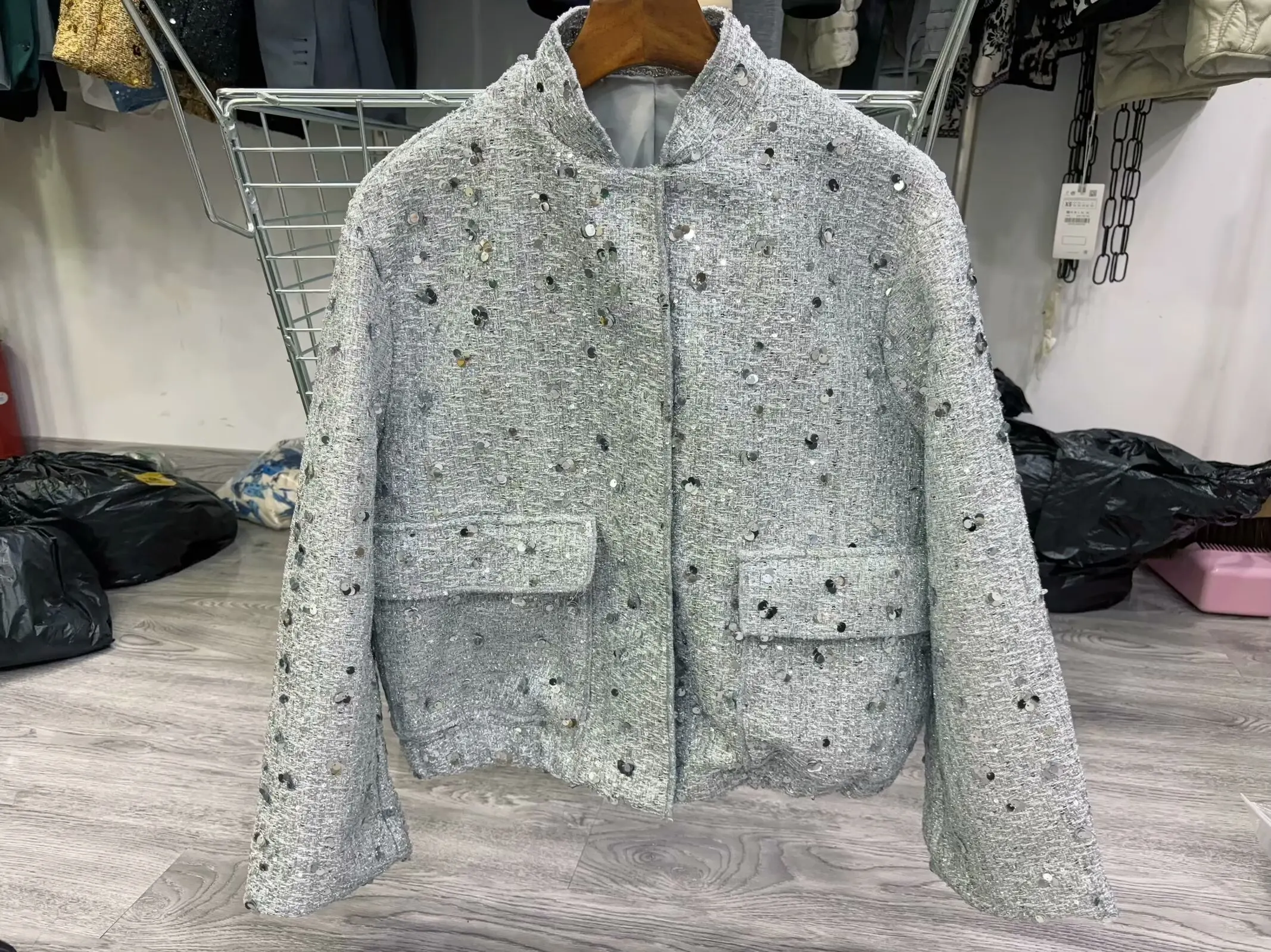 Nuova giacca casual con paillettes di fascia alta moda primavera e autunno