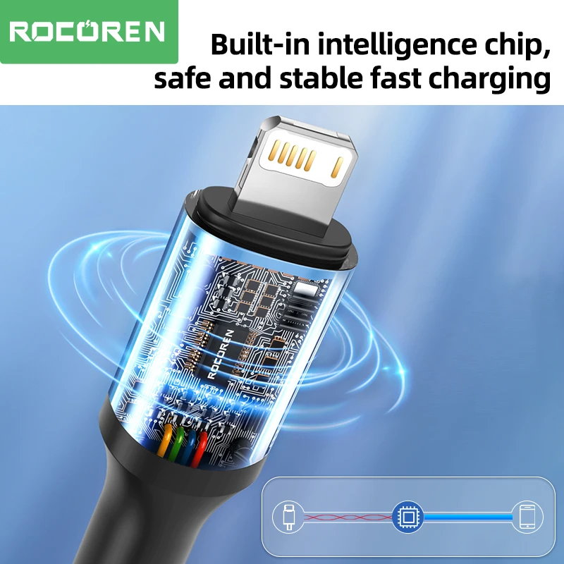 Rocoren Cáp USB iPhone 14 13 12 11 Pro XS Max X XR 8 7 6 Plus Sạc Nhanh sạc Dây Dây Cho iPad Pro Cáp Dữ Liệu 3M