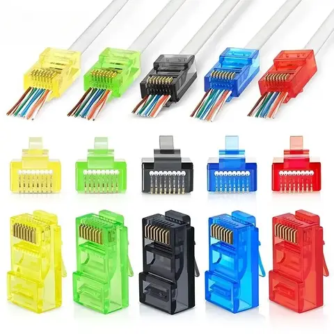 50PCS RJ45 Cat5e Pass Through Connectors Assorted Colors EZ to Crimp Modular Plug For Solid Or Stranded UTP Network Cable