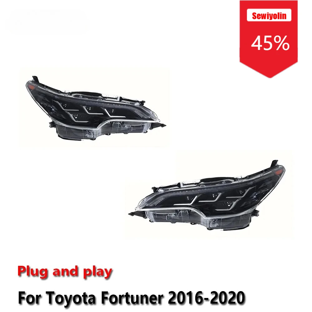 

Автомобильные светодиодные фары Sewiyolin в сборе для Toyota Fortuner 2016-2020, противотуманные фары DRL, стоп-сигнал поворота, лампа Plug and Play