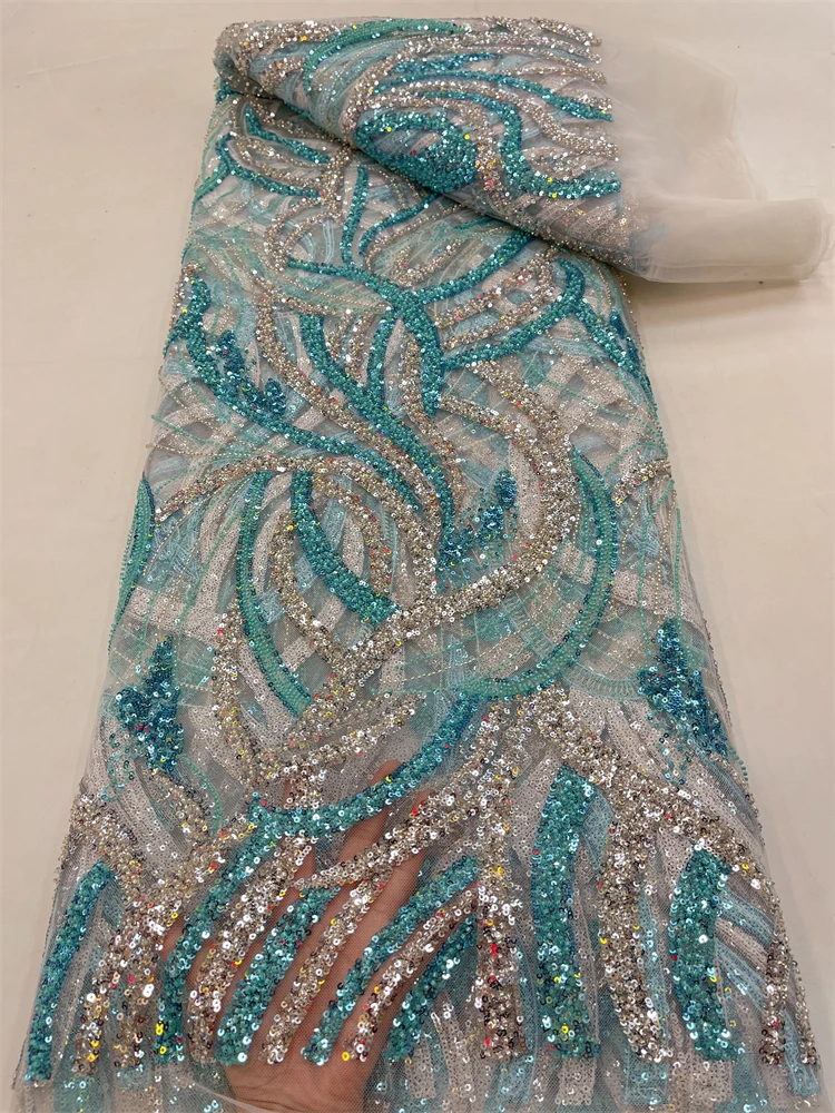

Latest Hot Sale New High-End Luxury French Embroidery Heavy Lace Fabric African Nigerian With Sequins Fabric For Wedding