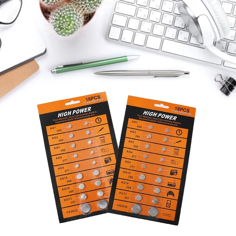 Paquete 18 pilas botón, juego pilas botón AG1/AG3/AG4/AG10/AG13/CR2032, envío directo