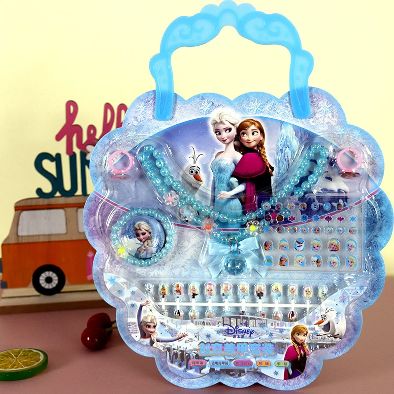 Set de Disfraces de Frozen con Pegatinas para Uñas y Collar, Regalo de Fiesta con Collar de Gemas y Arte de Uñas de Princesa Sirena de Frozen