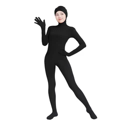 Ensnovo Womens Zentai 의상 성인 오픈 페이스 전신 스판덱스 나일론 스타킹 블랙 젠타이 코스프레 의상 바디 슈트
