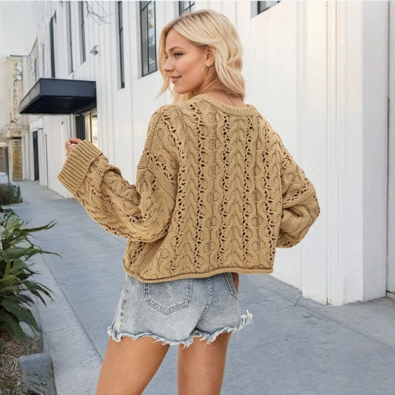 Femmes ample automne hiver nouveau tricot pull couleur unie bouton câble tricot pull chandails mode décontracté hauts vêtements