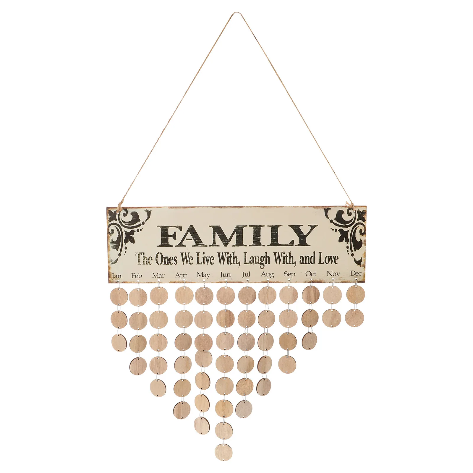 

Family The Ones with Laugh with and Love Wooden Birthday Calendar Board 1 Plaque 1 Rope 50 Discs 50 Iron Pins Wall Calendar