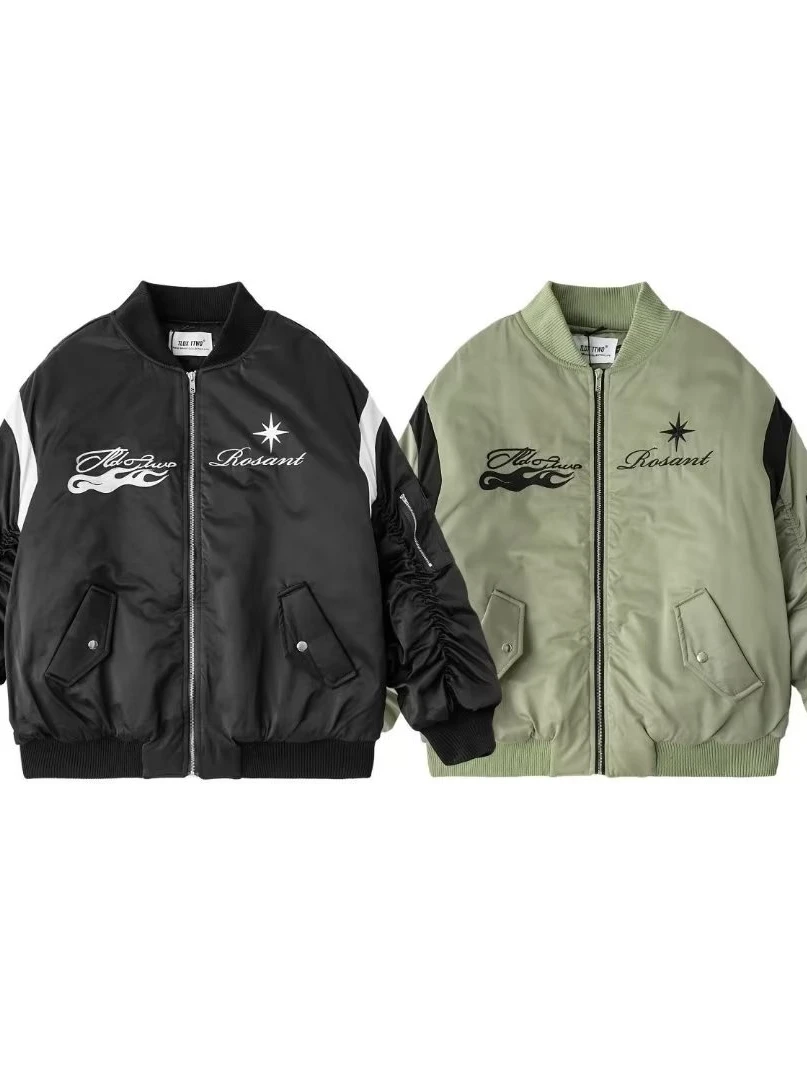 

Бейсбольная куртка с вышивкой в стиле ретро для мужчин, весна-осень 2023, новое пальто пилота свободного покроя, молодежное чистое цвета