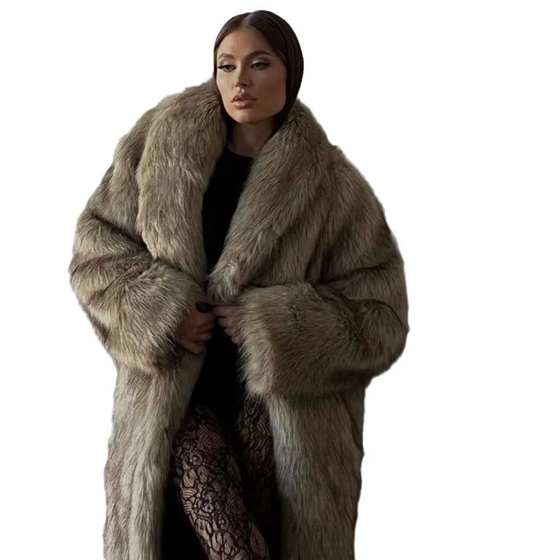 Autumn Winter Faux Fox Fur Coat European American Street Fashion Long Loose Eco-friendly Fur Cardigan High-end Trench Coat