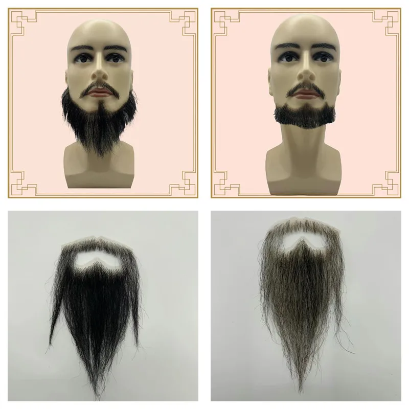 Lace Real Handmade Black Grey Beard For Man Fake Face Beard for Adults Men Realistic Makeup Lace Beards