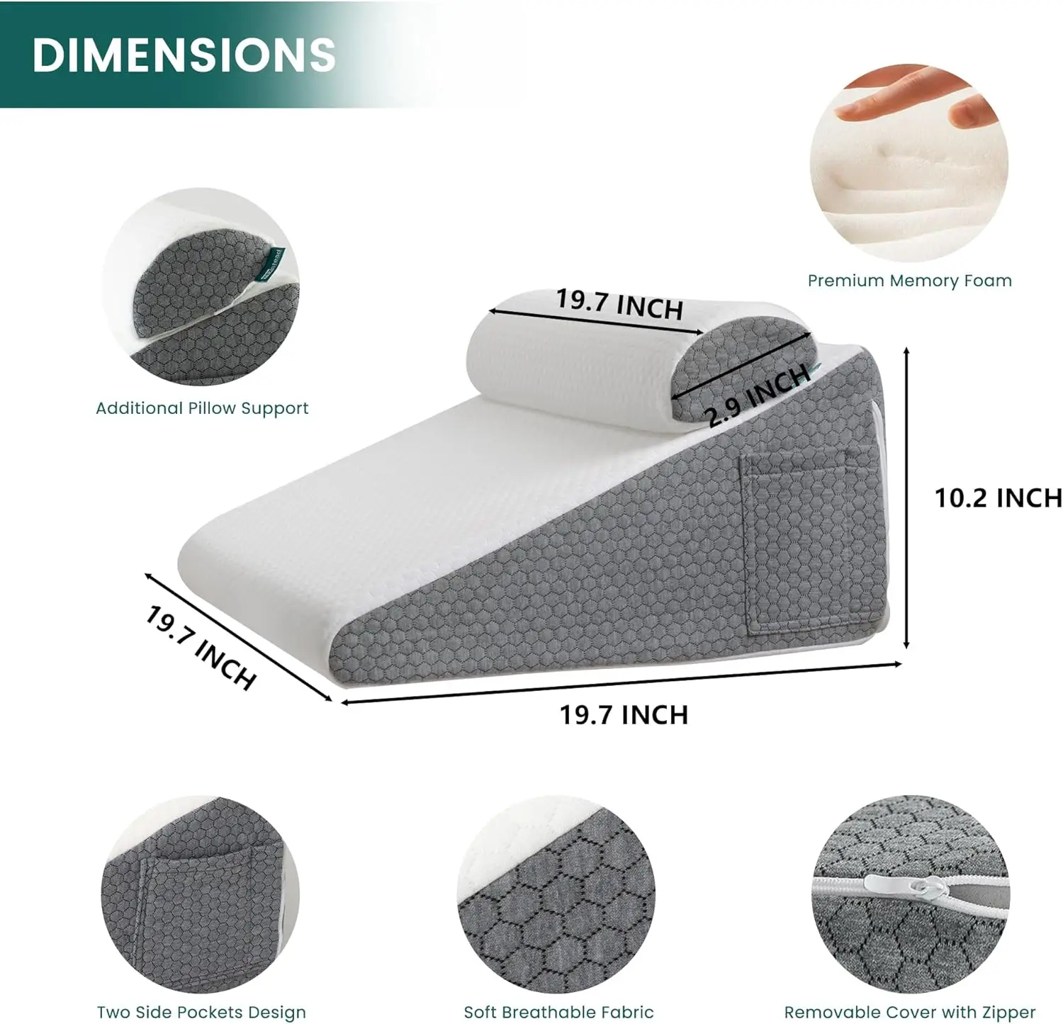 Bed Wedge Pillow for Sleeping with Headrest, Wedge Pillow Set for After Surgery Acid Reflux Back Pain Relief, Snoring & Gerd