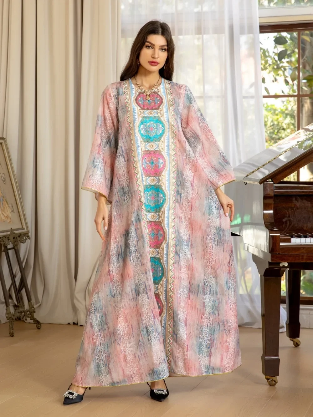 فستان حفلة عيد إسلامية للنساء عباية رمضان فستان طويل وردي إلبيس المغرب قفطان فيستدوس لارغوس رداء جلابية مطرزة