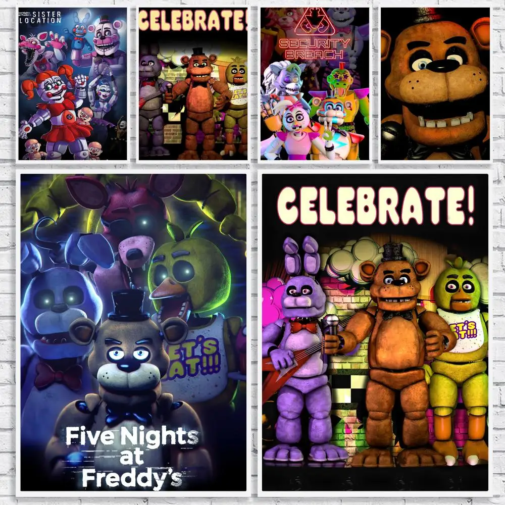 Horror Game F-Five Nights at Freddys Poster Versatile HD Waterproof Wall Art Self-Adhesive Decor for Any Space Ideal Gift